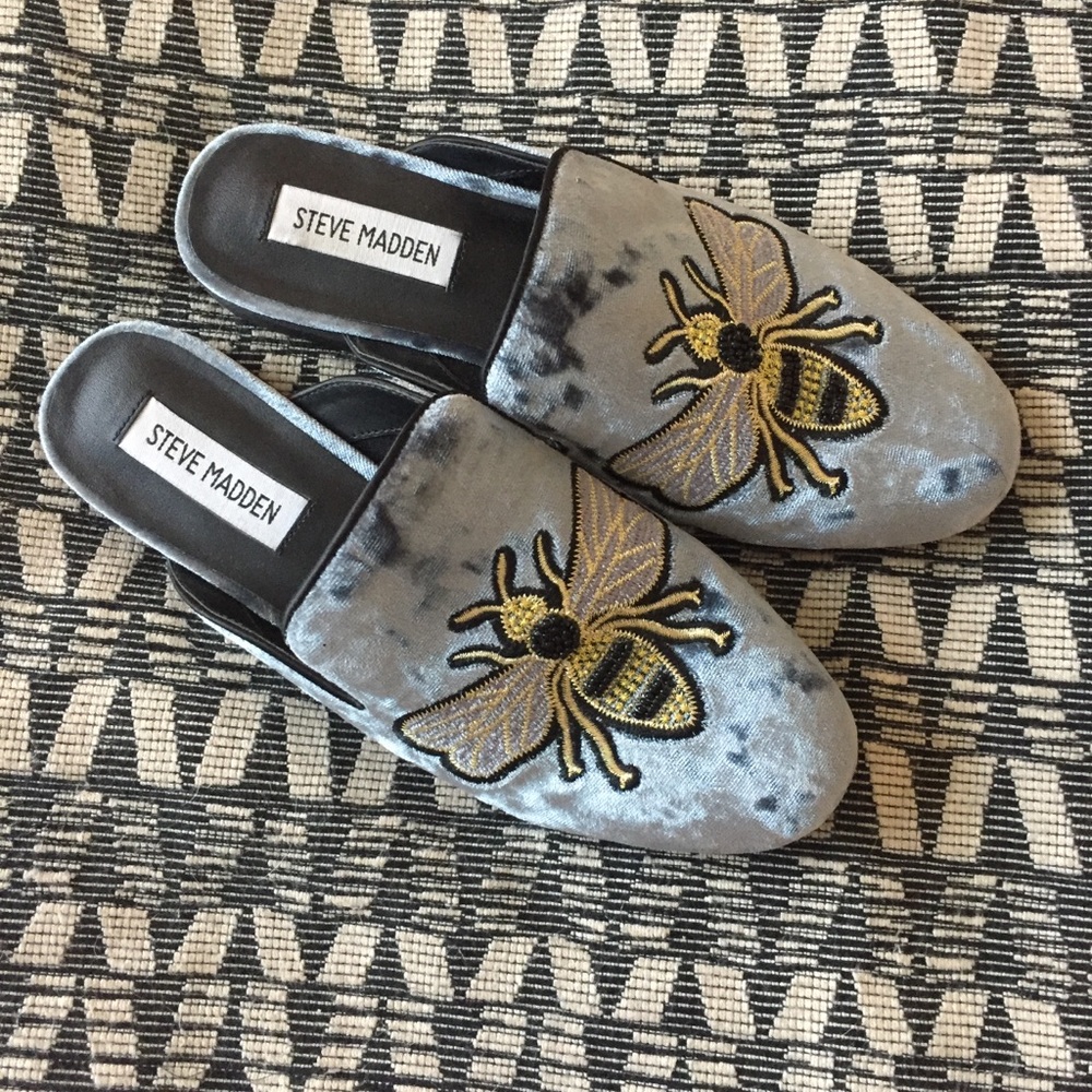 Steve Madden Velvet Mules embroidered beaded bees